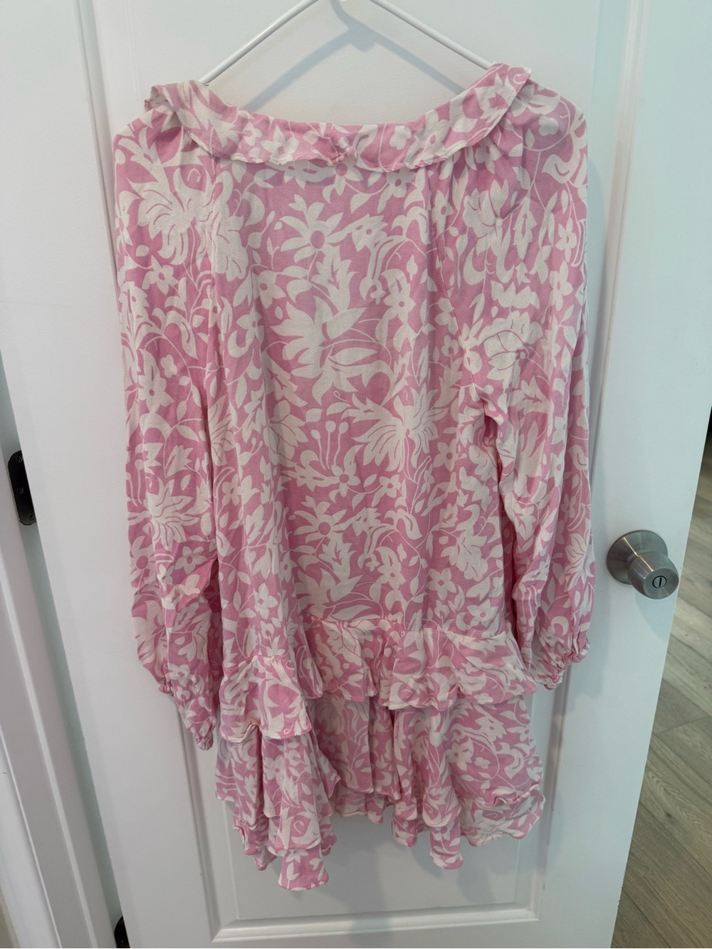 Free People Pink & White Floral Ruffle V-Neck Tunic - Picture 3 of 6